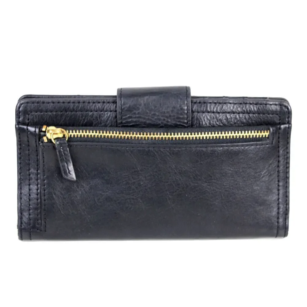 FOSSIL BLACK GENUINE LEATHER ID CARD COIN HOLDER BILL BIFOLD WALLET PURSE
